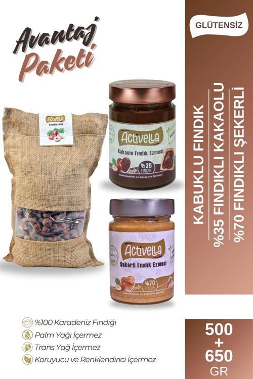 Kakaolu 330gr %35 Fındıklı + Şekerli 320gr %70 Fındıklı + Kabuklu Fındık 500gr