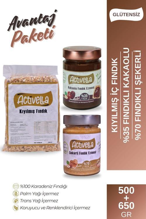 Kakaolu 330gr %35 Fındıklı + Şekerli 320gr %70 Fındıklı + Kıyılmış İç Fındık 500gr