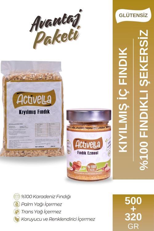 Şekersiz Fındık Ezmesi 320gr %100 Fındıklı + Kıyılmış İç Fındık 500gr
