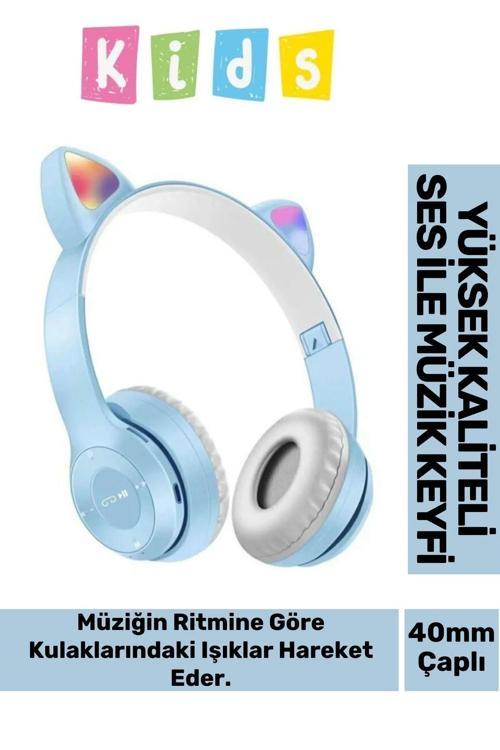 Gürültü Engelleyen Kız Erkek Çocuk Kedi Kulaklı Işıklı Mikrofonlu Kablosuz Bluetooth Kedili Kulaklık