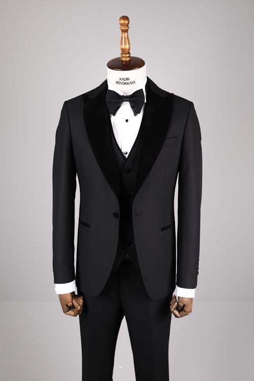 Klasik Tasarım Yelekli Erkek Smokin-KAV1527S