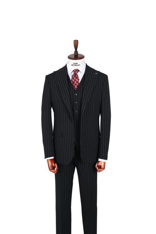 Modern ve Rahat Yelekli Erkek Takım Elbise - Slim Fit Dört Mevsim Kullanılabilir-KAV1080W