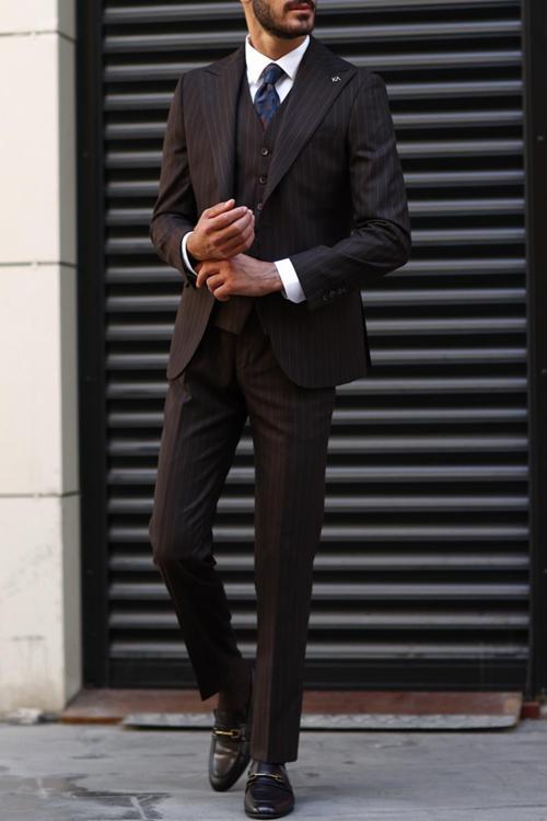 Erkek Yelekli Takım Elbise Şık Tasarım -KAV1038W