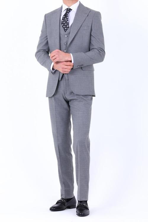 Şık ve Rahat Yelekli Erkek Takım Elbise - Viskon Karışımlı Slim Fit-KAW1006S