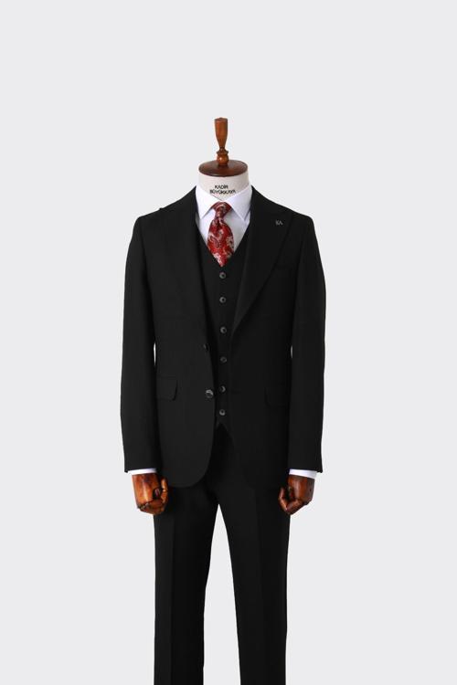 Viskon ve Likra Karışımlı Slim Fit Yelekli Erkek Takım Elbise - Şık ve Zarif-KAW1032S