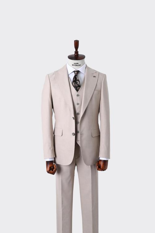 Klasik Yelekli Erkek Takım Elbise - Slim Fit Kesim-KAW1030S