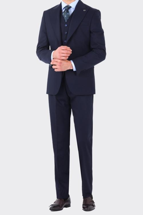 Erkek Viskon Kumaş Yelekli Takım Elbise-KAW1000S