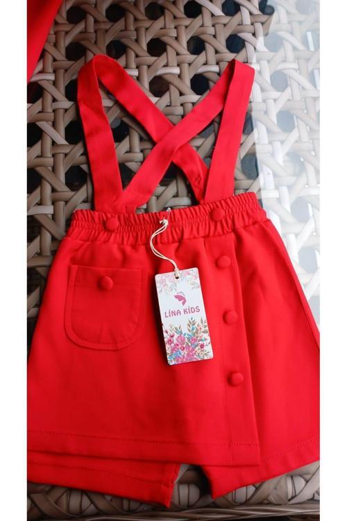 Kz Çocuk Beli Lastikli Düğme Detaylı Slopet Gösteri 23 Nisan 29 Ekim 19 Mayıs Gösteri Kırmızı Etek