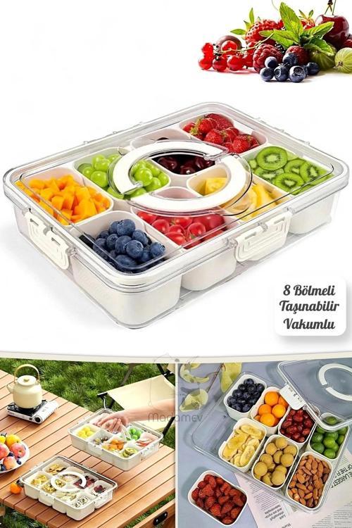 8 Bölmeli Taşınabilir Kilit Kapaklı Saklama Kabı Kahvaltılık Organizer Piknik Seti Gıda K