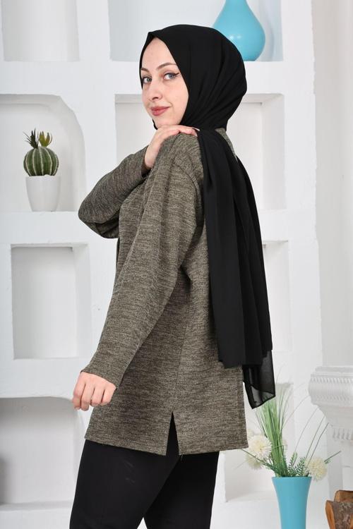 Kadın Molina Kumaş Kışlık Büyük Beden Düğmeli Rahat Kalıp Kısa Hırka