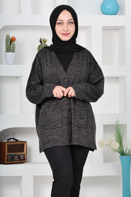 Kadın Molina Kumaş Kışlık Büyük Beden Düğmeli Rahat Kalıp Kısa Hırka