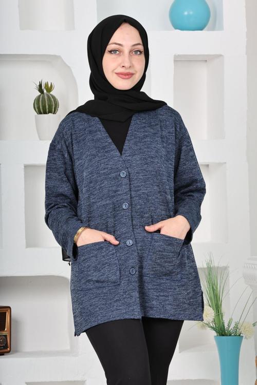 Kadın Molina Kumaş Kışlık Büyük Beden Düğmeli Rahat Kalıp Kısa Hırka