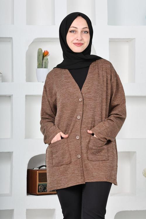 Kadın Molina Kumaş Kışlık Büyük Beden Düğmeli Rahat Kalıp Kısa Hırka