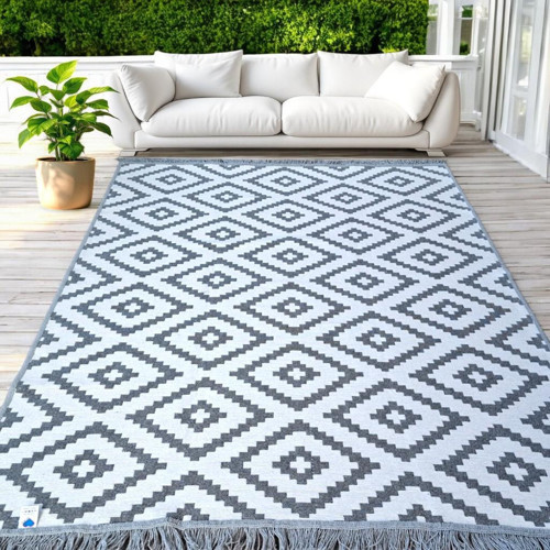 Dokuma Kilim Gri Beyaz 1. Kalite Pamuklu Dokuma Çift Taraflı Kilim Makinede Yıkanabilir