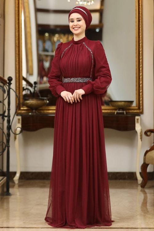 Efsane Tesettür Abiye Bordo