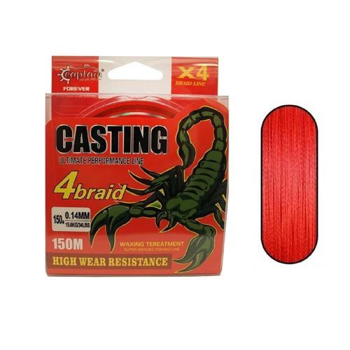 Casting Pe 4 Kat Spin İp Misina 0,14Mm 150Mt Kırmızı