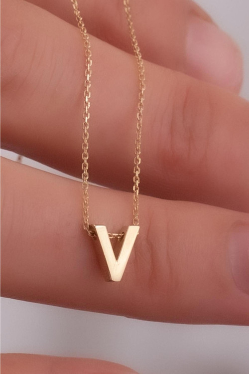 14 Ayar Altın V Harf Kolye