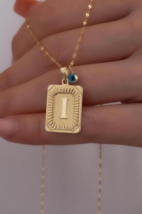 Italyan Zincirli Nostaljik I Harfli Dikdörtgen Kolye