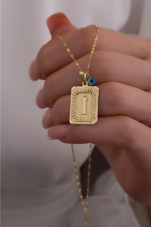 14 Ayar Altın I Harf Vintage Kolye