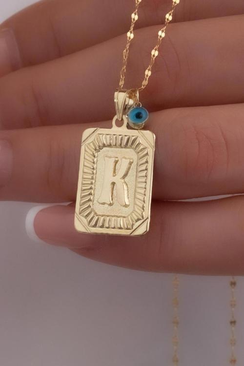 14 Ayar Altın K Harf Vintage Kolye