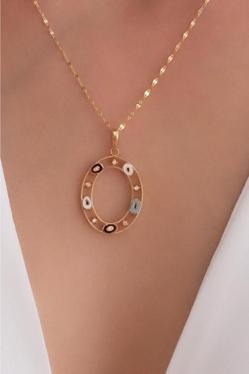 14 Ayar Altın O Harf Göz Kolye