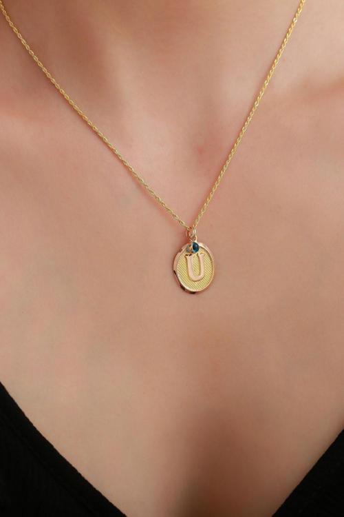 14 Ayar Altın U Harf Oval Kolye