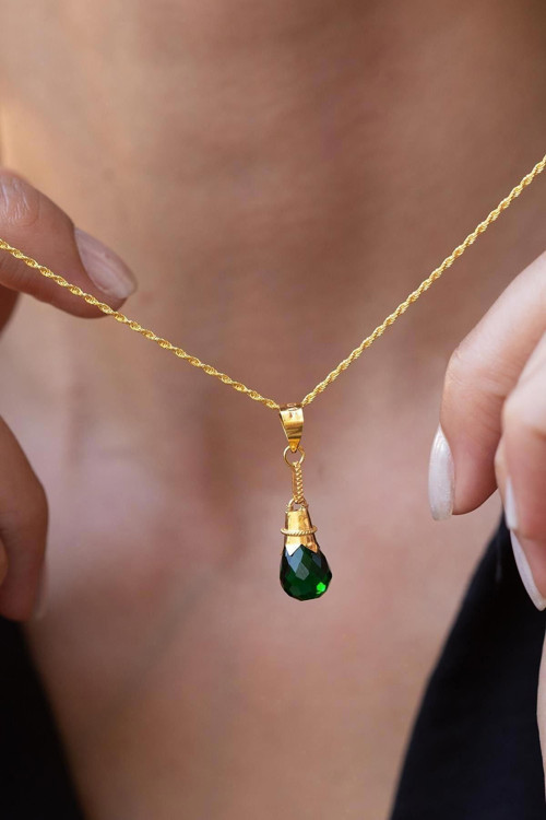 14 Ayar Altın Yeşil Nar Tanesi Kolye