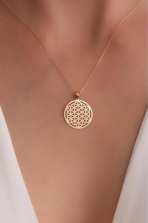 14 Ayar Altın Yaşam Çiçeği Kolye 1,7cm