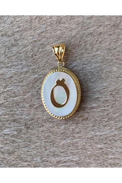 14 Ayar Altın Sedef Taşlı Ö Harf Kolye Ucu