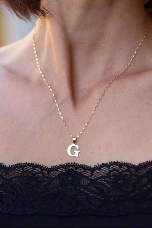 14 Ayar Altın G Harf Plaka Kolye