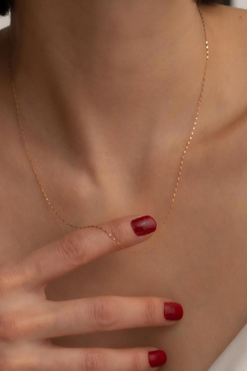 14 Ayar Altın Rose Ince Aynalı Zincir Kolye