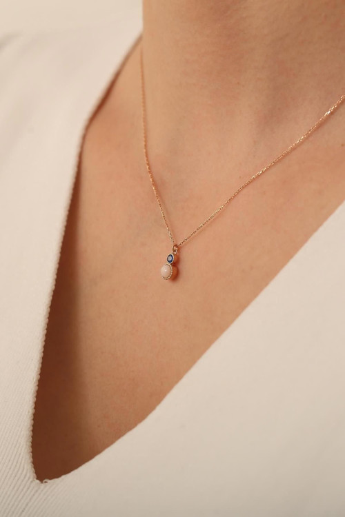 14 Ayar Rose Altın Aquamarin Taşlı Okyanus Kolye
