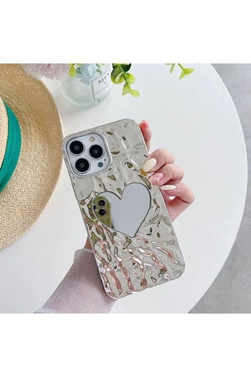 İphone 11 Uyumlu Dalga Desenli Aynalı Kalpli Telefon Kılıfı
