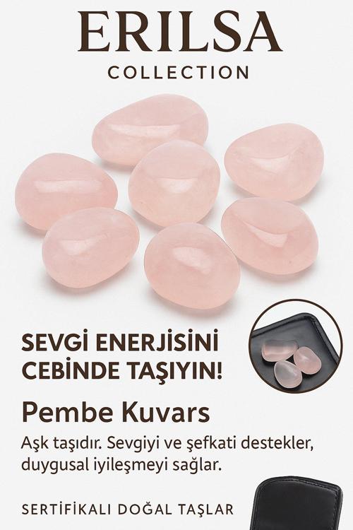 Sertifikalı Cüzdan Boy Pembe Kuvars Taşı Kütle - Sevgi ve Şefkat Duygularını Güçlendirir