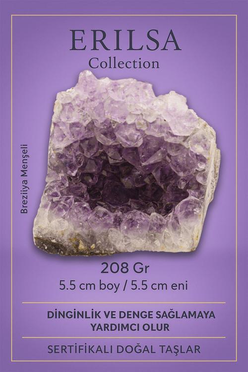 Sertifikalı Ametist Taşı Kütlesi 208 Gr – Ham Doğal Kristal Dekoratif Taş Parçası