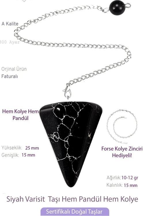 Sertifikalı Siyah Varisit Taşı Pandül Sarkaç Hem Pandül - Hem Kolye