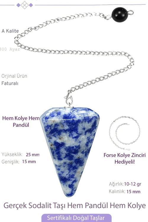 Sertifikalı Sodalit Taşı Pandül Sarkaç Hem Pandül - Hem Kolye