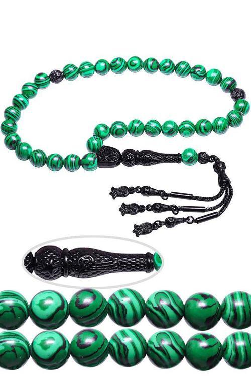 Sertifikalı Kararmaz Püsküllü Yeşil Fransız Galalit Tesbih