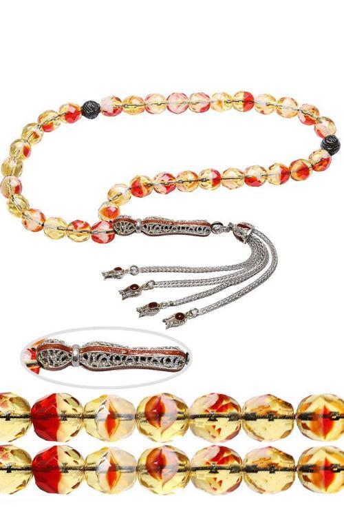 Sertifikalı Telkari Püskül Kırmızı Doğal Kuvars Taşı Tesbih