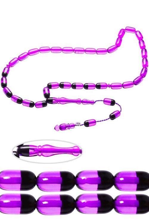 Sertifikalı Imzalı Açık Mor Siyah Ateş Kehribar Tesbih