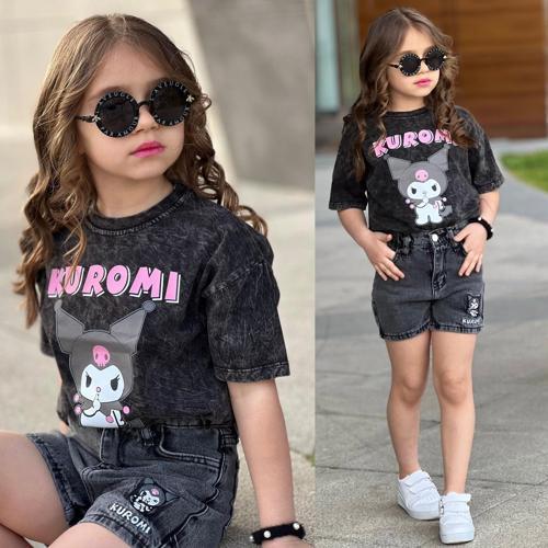 Kız Çocuk Kuromi Kısa Kol Bluz+Şort Takım Alt Üst Takım 2540