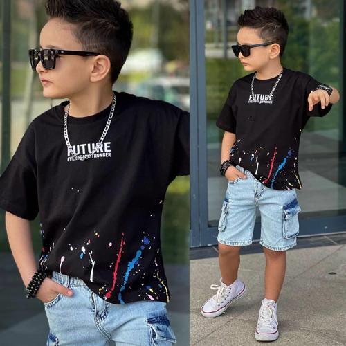 Erkek Çocuk Komando Cepli Kot Şort Takım 9732S