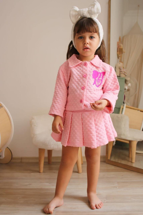 Kız Çocuk Hırkalı Etekli Takım Pembe 2510 Pembe