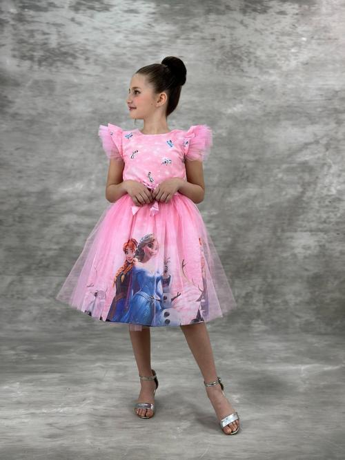 Pembe Kız Çocuk Elsa Elbise Doğum Günü Parti Elbisesi AB28033