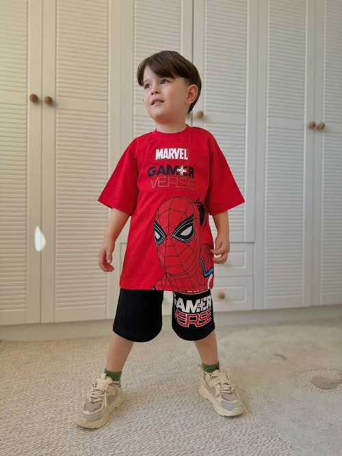 Erkek Çocuk Marvel Spiderman Gamerverse Baskılı Şortlu Takım 1212K