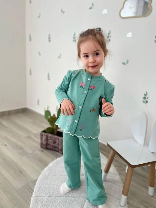 Kız Çocuk Alt Üst Hırkalı Çiçekli Bayramlık Takım 2592