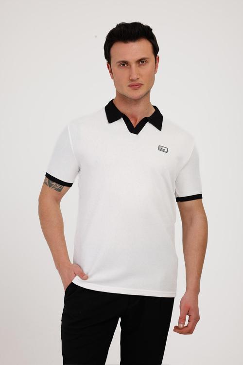 GALAXY Polo Yaka Pamuklu Tişört - Beyaz