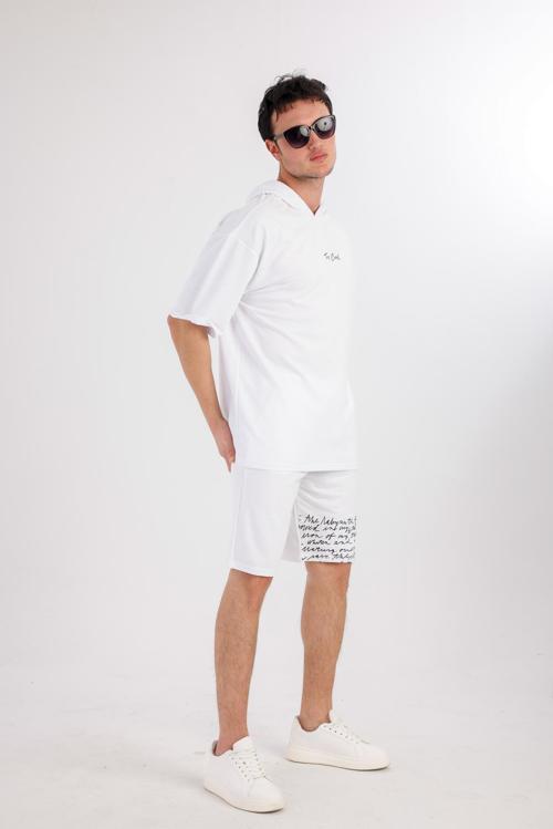 OCEANO Kapüşonlu Sweatshirt & Şort Takım - Beyaz