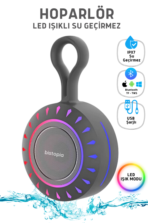 Su Geçirmez Bluetooth Hoparlör Led Işıklı Taşınabilir Ses Bombası Kablosuz USB Şarj