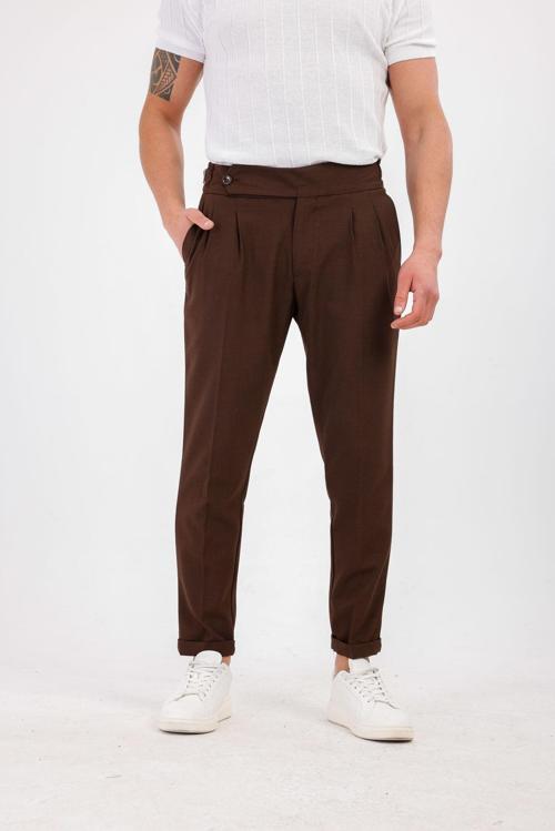 STELLAE Pileli Kumaş Pantolon - Kahverengi